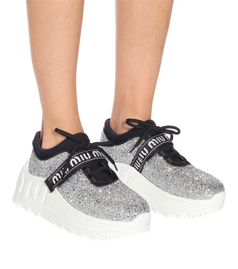 miu miu glitter logo sneaker|Miu Miu Logo Glitter Platform Sneakers .